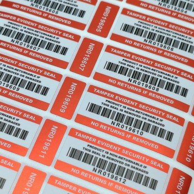 Nessun reso Adesivi a prova di manomissione Etichette con codice a barre a prova di manomissione Sigilli di sicurezza a prova di manomissione 