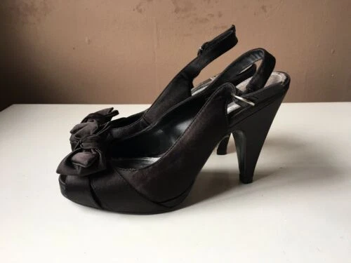 NEXT ladies black satin high heels peep toe shoes size 3/35.5