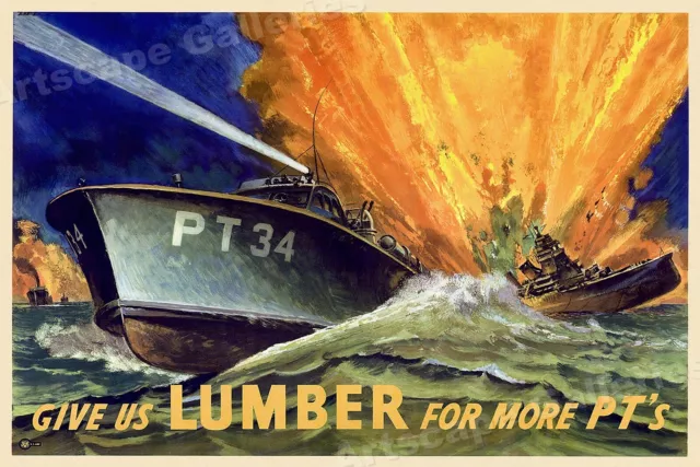 1943 WWII Torpedo Boats PT Vintage WW2 War Poster - 20x30