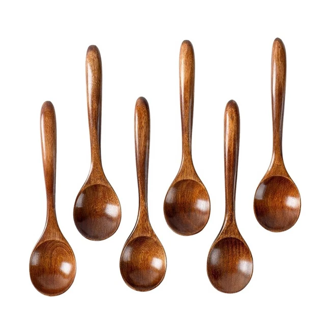 6 pz cucchiai in legno, cucchiai piccoli in legno 6,5 pollici - perfetti per zuppa, mangiare9395