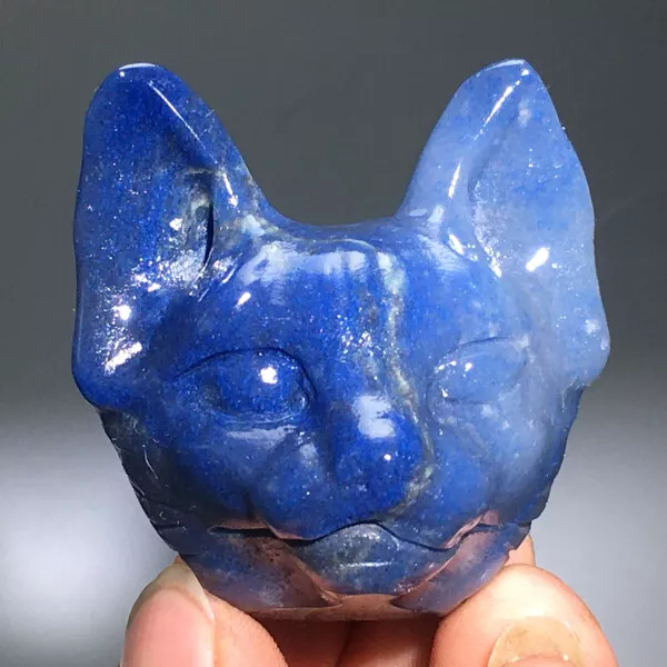 105g Natural Crystal.blue Aventurine.Hand-carved.Exquisite Cat's head.gift A79