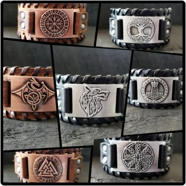 BLACKSTATIC Collection - Men's Viking Norse Leather Cuff Bracelet