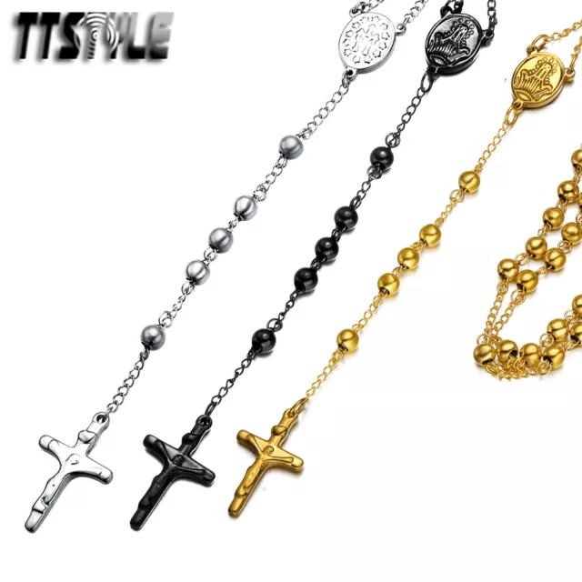 TTstyle 6mm Stainless Steel Rosary Bead Necklace Choose Colour