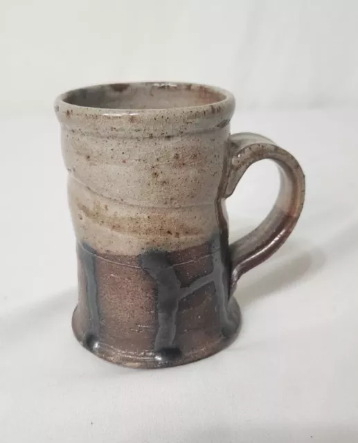 Vintage Art Pottery Coffee Mug Cup Beige Brown Studio Pottery 4”Glazed unsigned