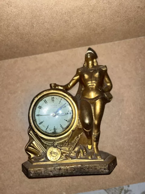 Vintage United Self Starting Electric Clock Majorette Gold Tone For Parts/Repair