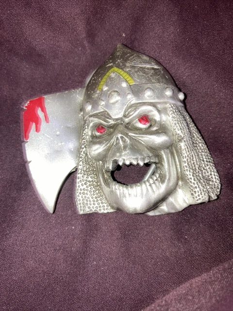 Skull In Armor W/Ax Enamel Eyes Beltbuckle