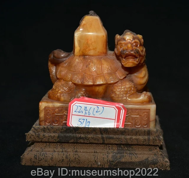 4.2" Old Chinese Shoushan Stone Carved Dragon Tortoise Turtle Seal Stamp Signet