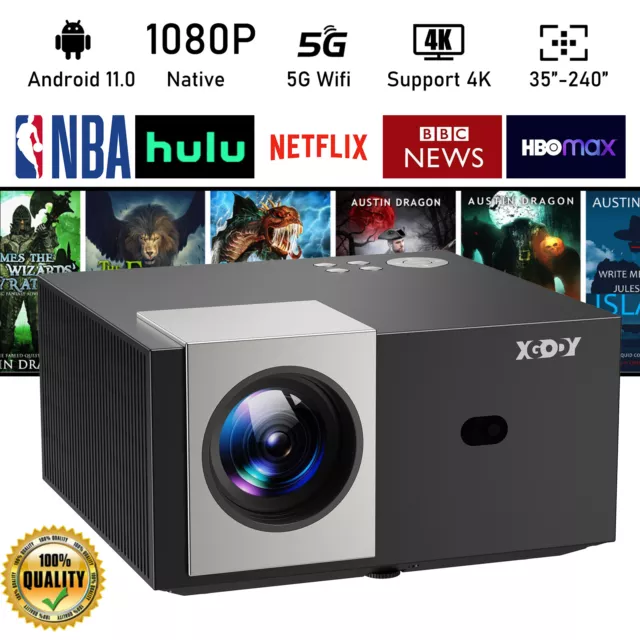 XGODY 5G WiFi Beamer LED Bluetooth Android TV 4K Projector Home Theater USB HDMI