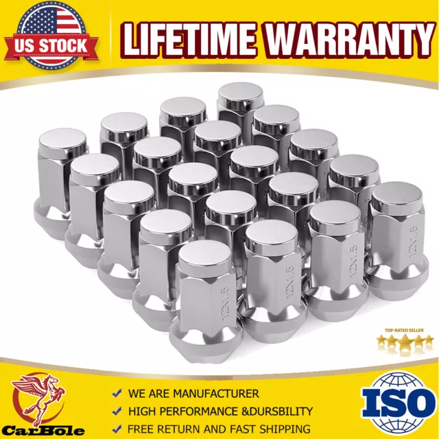 20 Lug Nuts Bulge Acorn 12x1.5 Chrome Wheel Nut Set for Ford Fusion Escape Focus