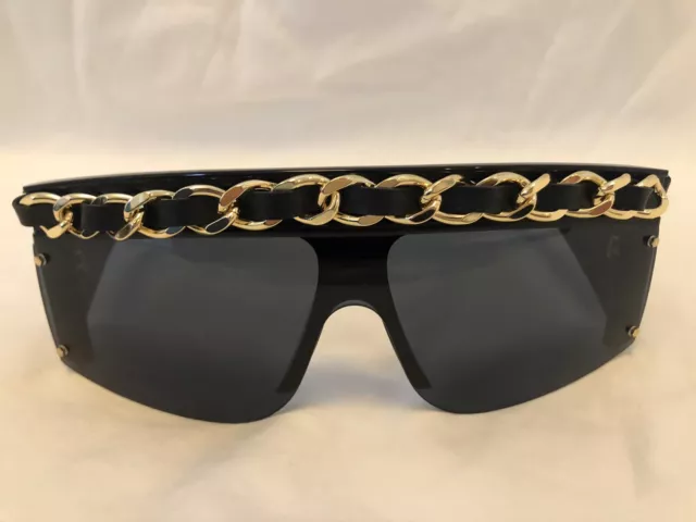 CHANEL VINTAGE 100% Auth 1992 Runway Chain Link Leather Sunglasses Black  $765.00 - PicClick