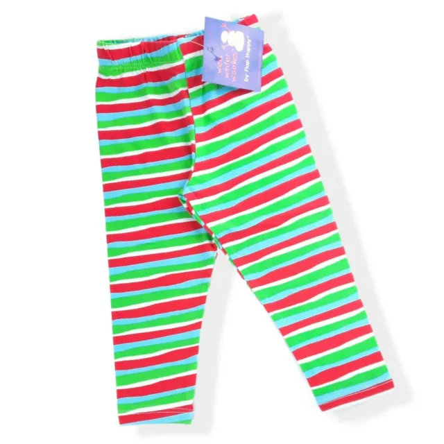 Vintage Girls Pants Flap Happy 12 m Green Red Leggings Pull On Striped USA 90s