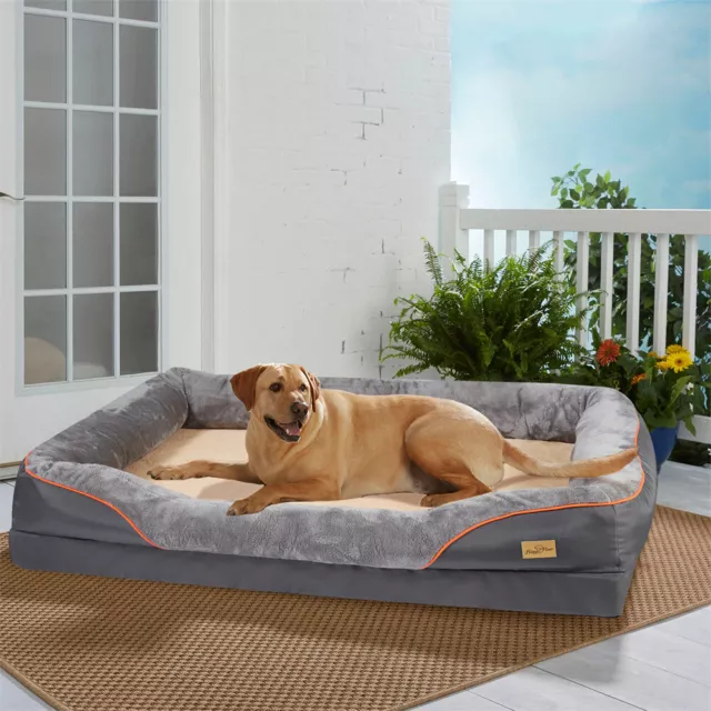 Luxury Pet Couch Cooling Orthopedic Memory Foam Quilted Bolstered Sofa Dog Bed