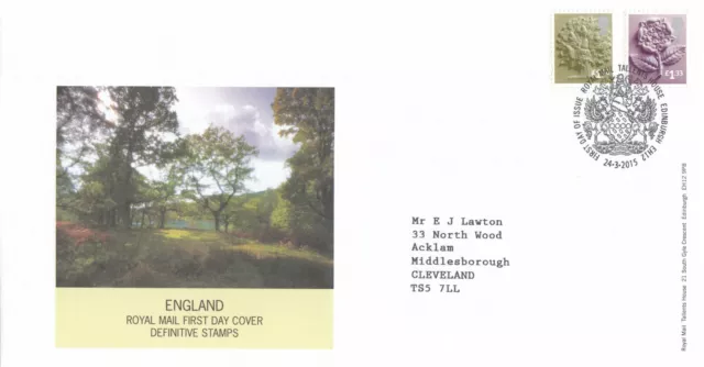 (98148) England £1.33 £1.00 Definitive GB FDC Tallents 2015