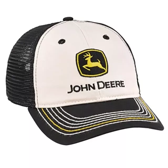 JOHN DEERE *TAN KHAKI & BLACK MESH BACK* Trademark Logo CAP HAT *BRAND NEW*