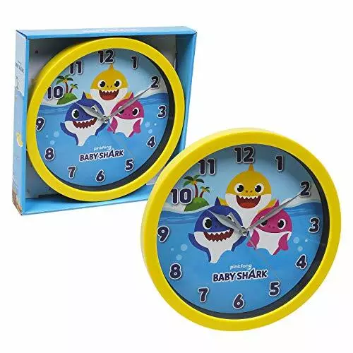 Pinkfong Baby Shark Round Wall Clock Toddler / Child's Room approx 9.5" Accutime
