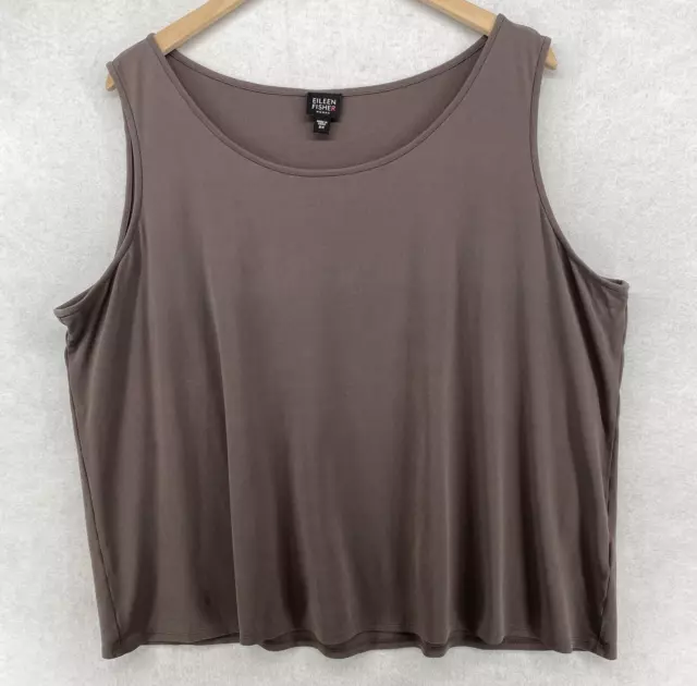 EILEEN FISHER Tank Top 2X Plus Pure Silk Jersey Scoop Neck Sleeveless Brown