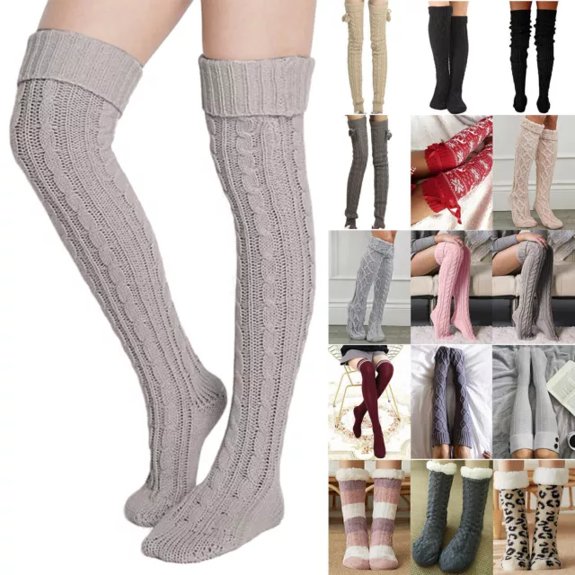 Ladies Knitted Long Socks Over The Knee Legs Warmer Thigh High Stockings Winter 2