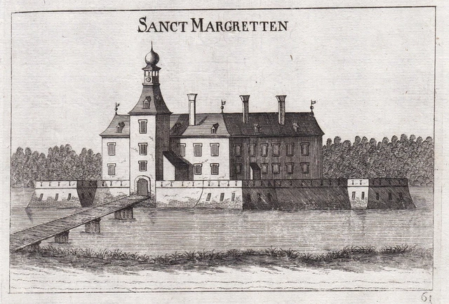 Castello Margarethen Am Moos Vista Incisione Stampa Antica Vischer 1672