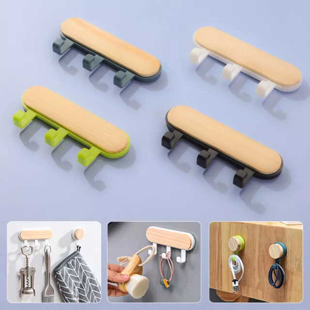 Wooden Self-Adhesive Wall-Mounted Rack Key Holder Hanger Storage Sticky Hooks