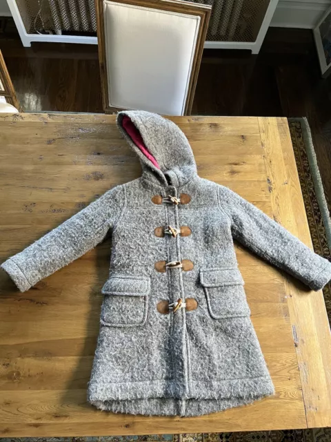 Mini Boden Girls Hooded Wool Duffle Toggle Zipper Coat Jacket  Size 5 - 6 Y Gray