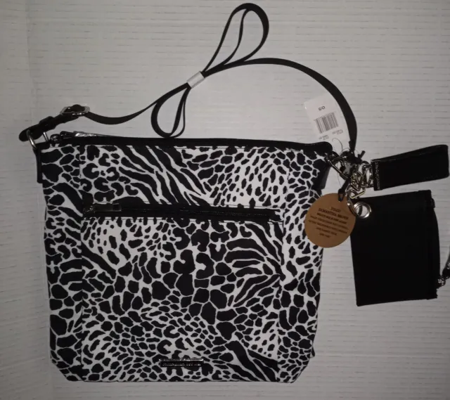 Samantha Brown To Go 3 PIECE Zip Adjustable Crossbody Bag Black and White NWT