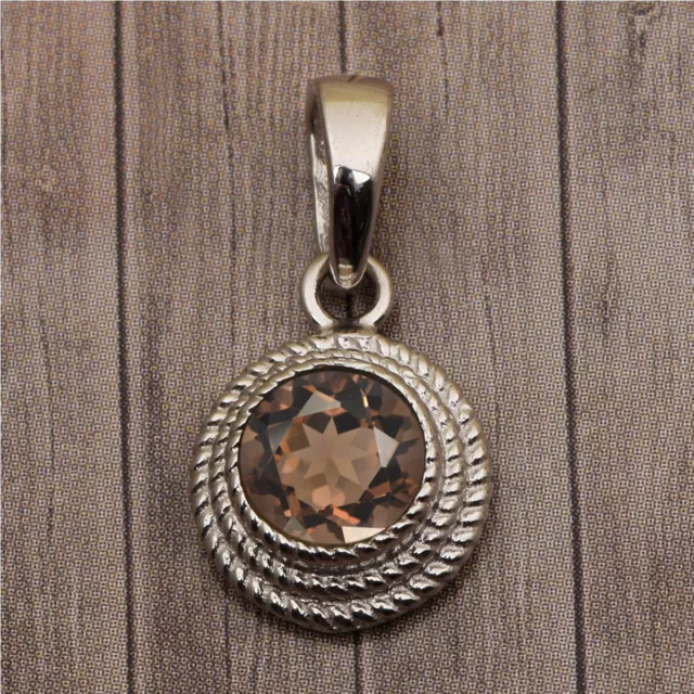 Round Triple Braided Round Smoky Quartz 925 Sterling Silver Women Pendant