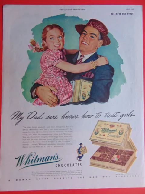 1944 WHITMAN'S CHOCOLATES Girl says Her Dad Knows How photo art print ad