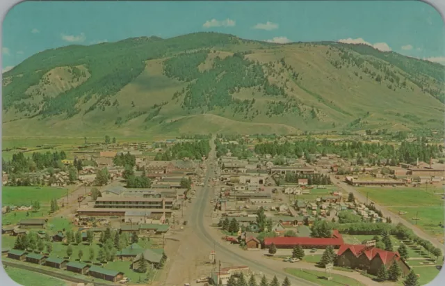 Jackson Wyoming Jackson Hole birds eye view panorama aerial postcard E969