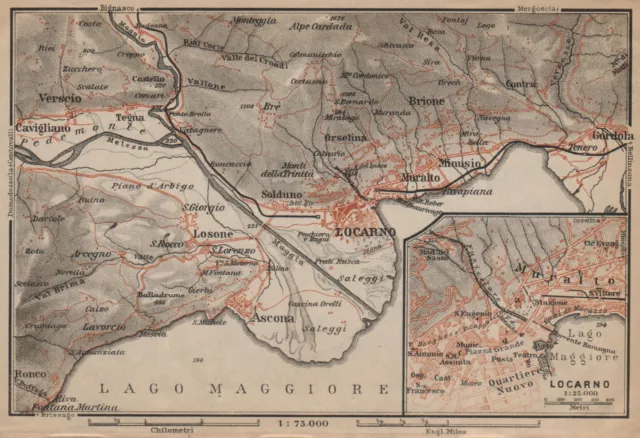 LOCARNO area. Losone Gordola Muralto Brione. Switzerland Suisse Schweiz 1907 map