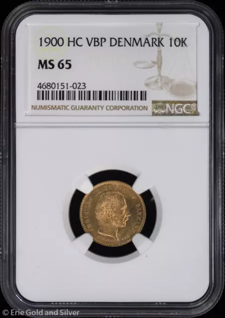 1900 10K Denmark Gold Christian IX 10 Kroner NGC MS 65 | HC VBP Uncirculated UNC