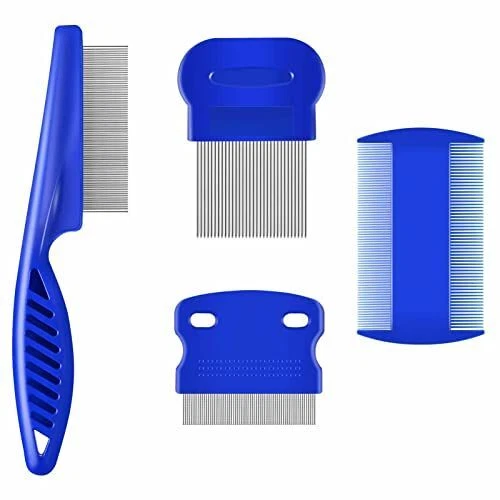 4 Pack Flea Lice Comb, Stainless Steel Dog Cat Grooming Combs with Rounded Teeth