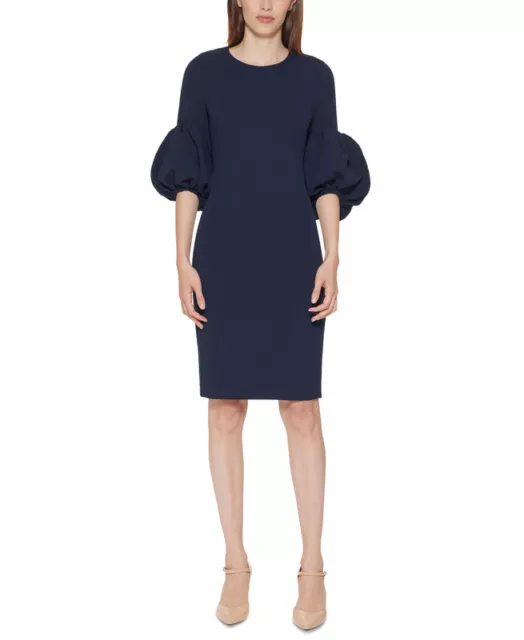 Calvin Klein Women's Petite Bubble-Sleeve Shift Dress (Indigo, 10P)