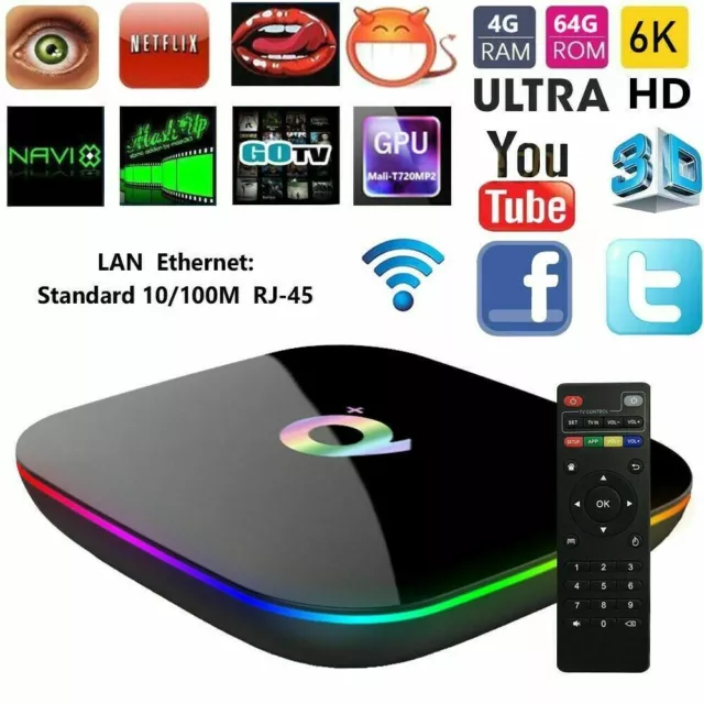 Smart Tv Box Q-Plus Android Pie 10.0 4Gb Ram 64Gb 6K Wifi Dazn New