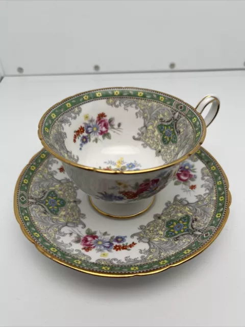 Shelley England Fine Bone China “Georgian” Pattern Green Teacup Saucer #13360