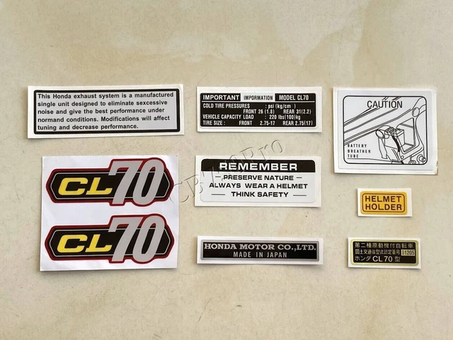 Emblem Badge Decal Sticker set for Honda CL70 Frame, Fuel Tank, Chain Guard,...