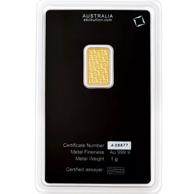 1 gram 999.9 Fine Gold ABC Bullion Minted Tablet Ingot Bar Sealed & Certified 3