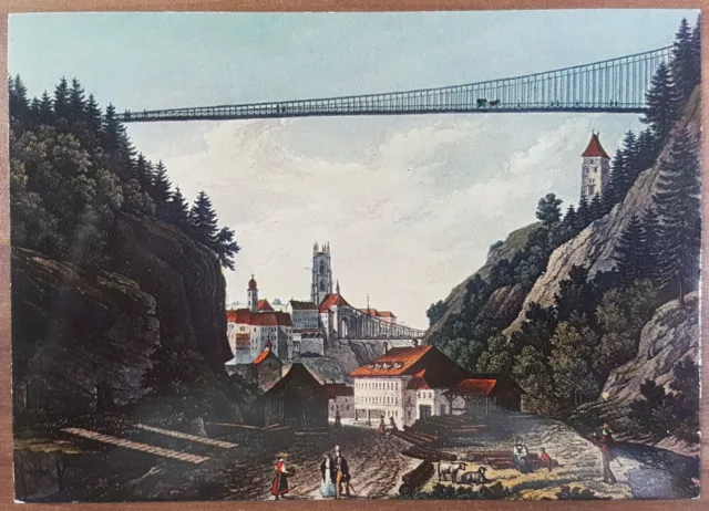 Schöne alte Ansichtskarte AK - Fribourg Gravure du XIX slècle