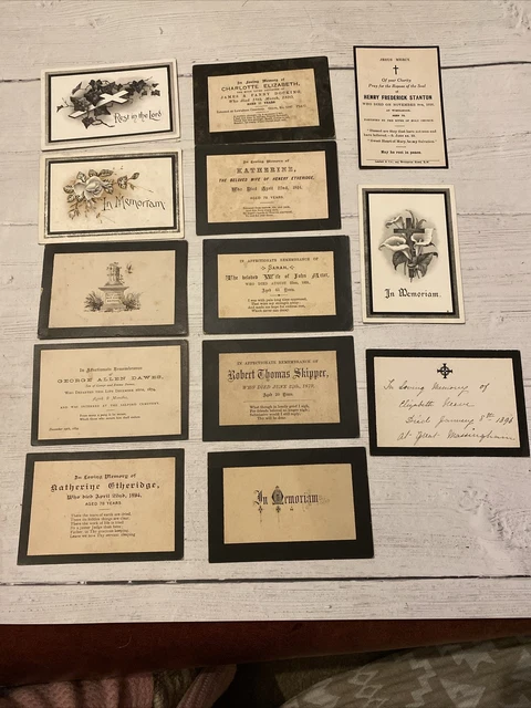 14 Victorian Edwardian Memorial Funeral Mourning Cards 1874 - 1926