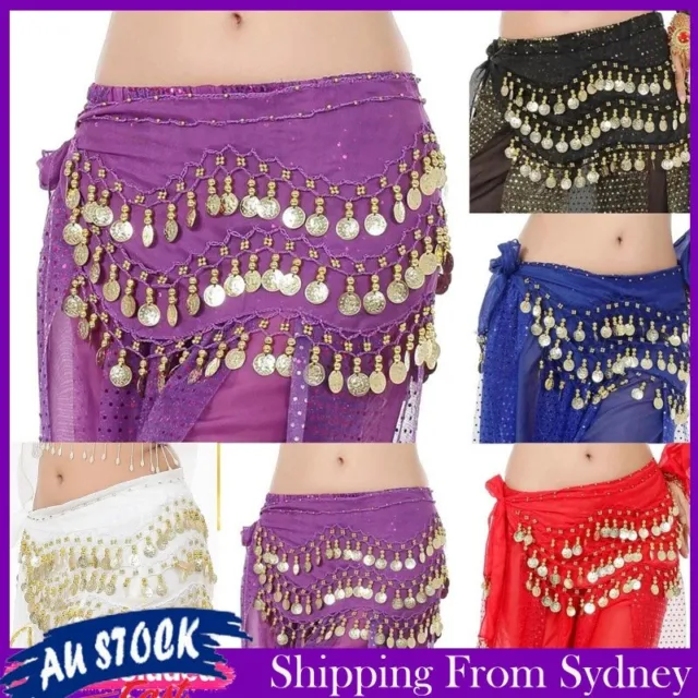 Belly Dances Costume Hip Scarf Skirts Indian Belt Velvet Coin Beads Waist Chain