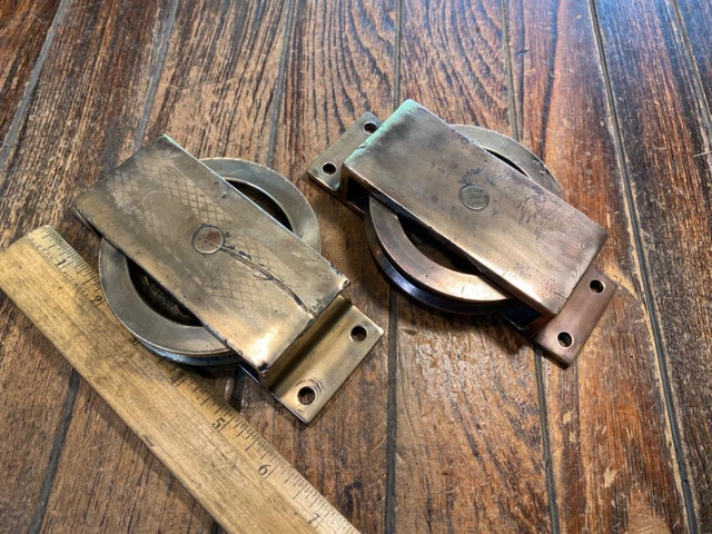Pr Of Cast Bronze Foot/Cheek Single Blocks 3 1/2" Sheave Max 3/8" Line/Wire
