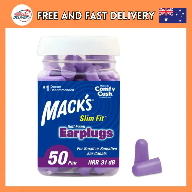 Macks Mack's Slim Fit Soft Foam Earplugs 50 Pair Smaller Ear Plugs than Std Size