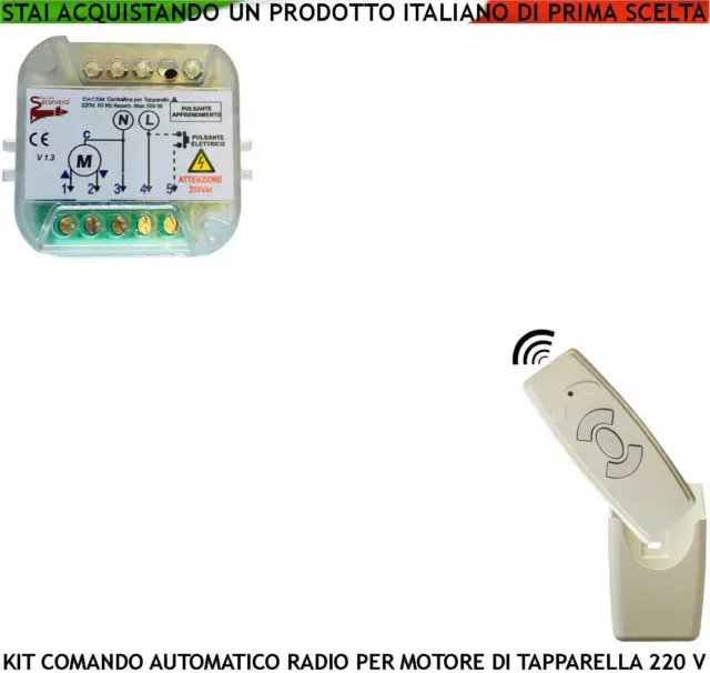 Radio Comando Per Tapparella Automatica 220 V Freq. 433,92 Mhz Apre Stop Chiude