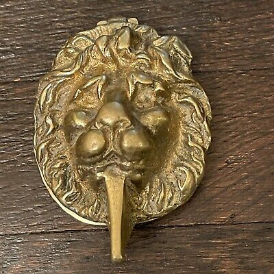 VINTAGE Brass Lion Head Door Knocker Lock Cover Old Original Victorian Style