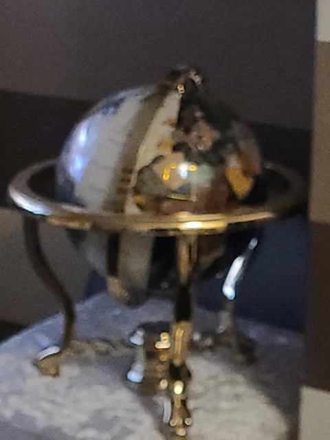 Mother of Pearl & Gemstones World Globe with brass stand and compass Heav