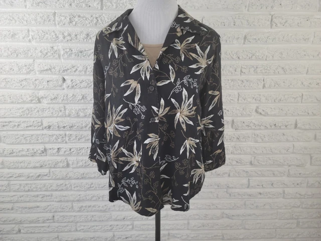 Dress Barn Womens Shirt Extra Large 3/4 Cuff Sleeve Career Black Tan Floral
