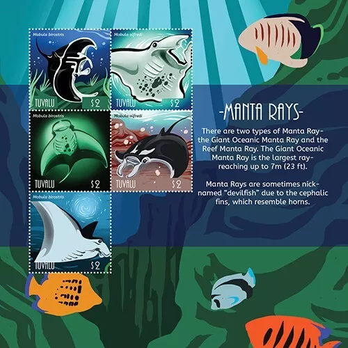 Tuvalu 2020 - Manta Ray Fish Marine Life - Sheet of 5 Stamps - MNH