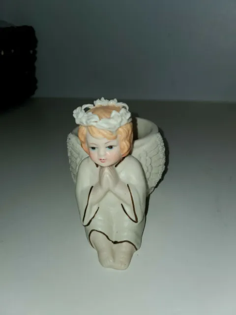 Vintage Porcelain Angel Figurine Tea Light Votive Candle Holder Ivory