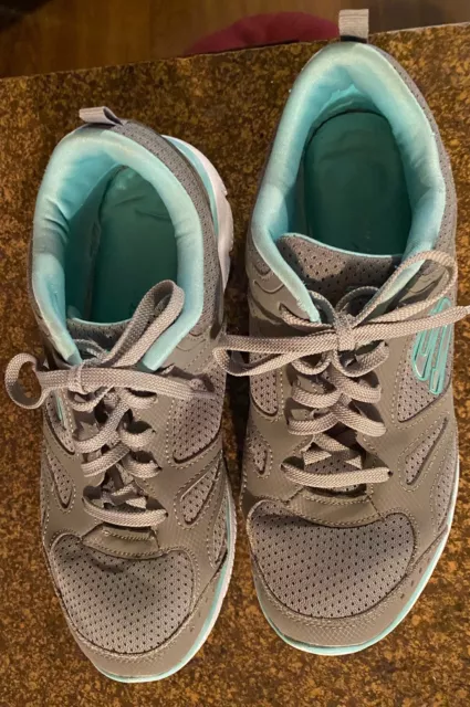 SKECHERS GRAY/BLUE LADIES Running Walking Athletic Shoes Sz 8.5 M $19. ...