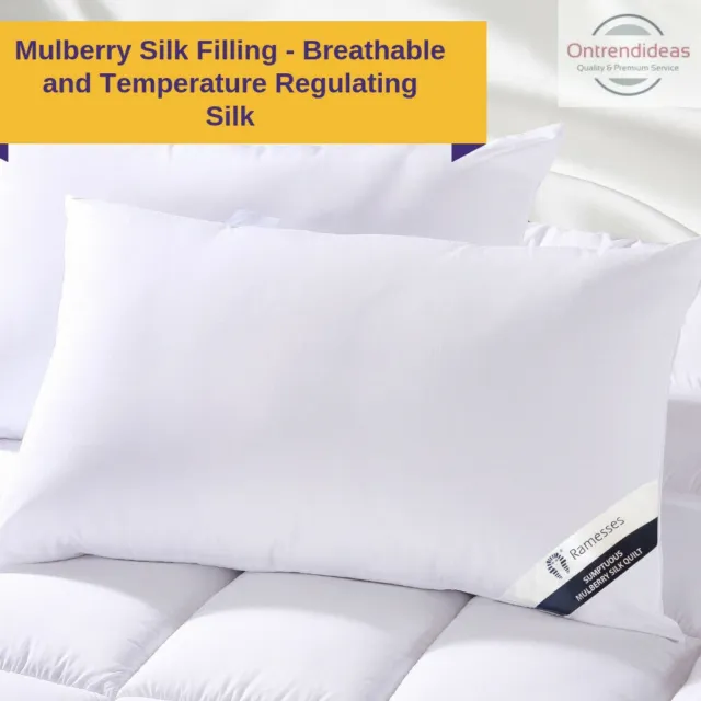 Premium 700GSM Cooling Mulberry Silk Filled Twin Pack Pillows Breathable Eco ...