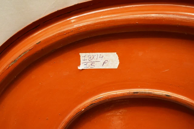 Ancien Rouge Birman Laqué Plateau Plaque Floral Perroquet Ovale Forme 6